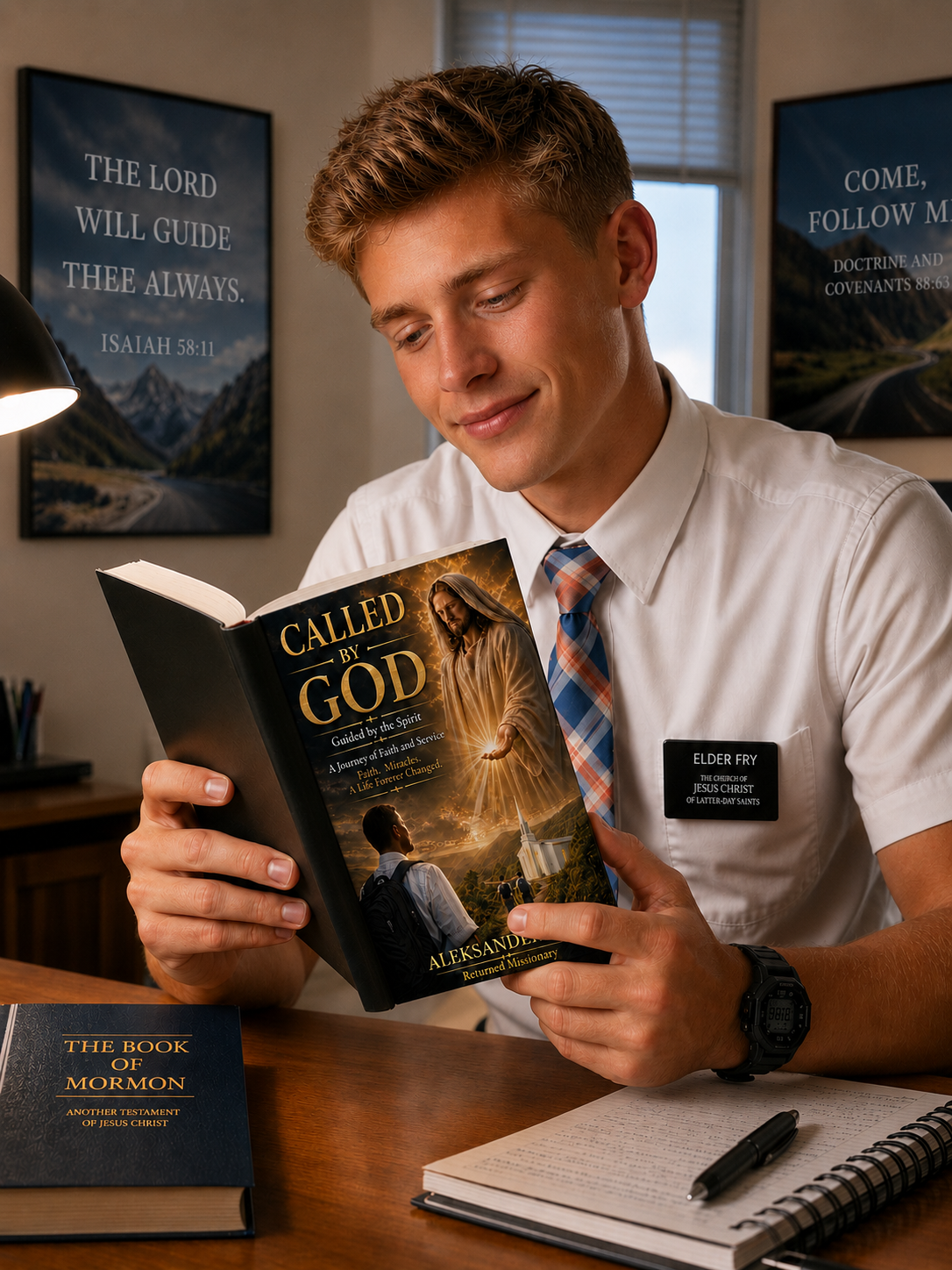 Missionary reading Called by God at a desk